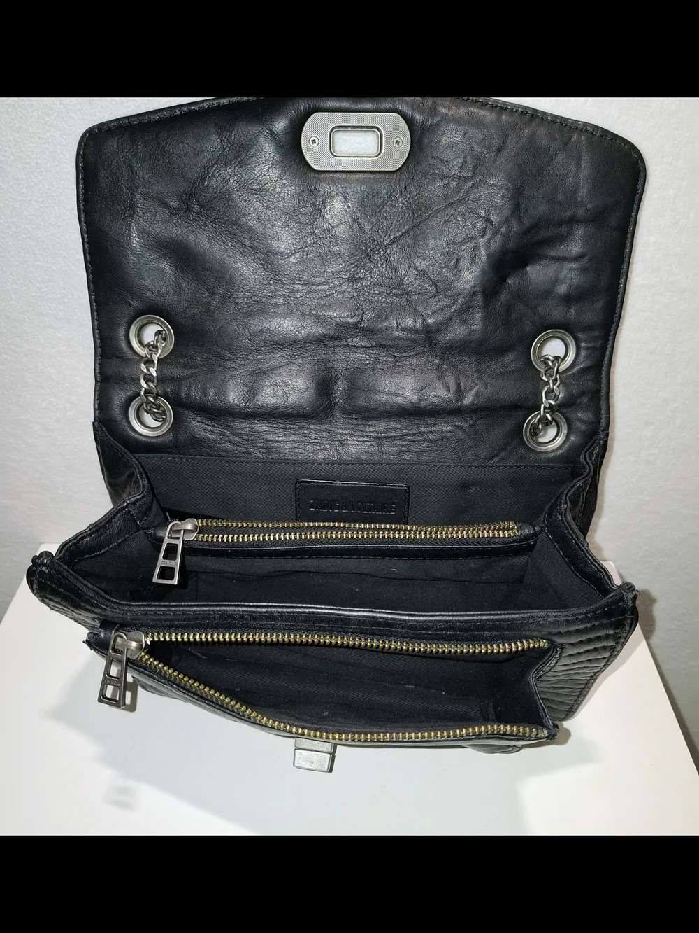 Zadig & Voltaire Black Quilted Shoulder Bag with Silver Chain